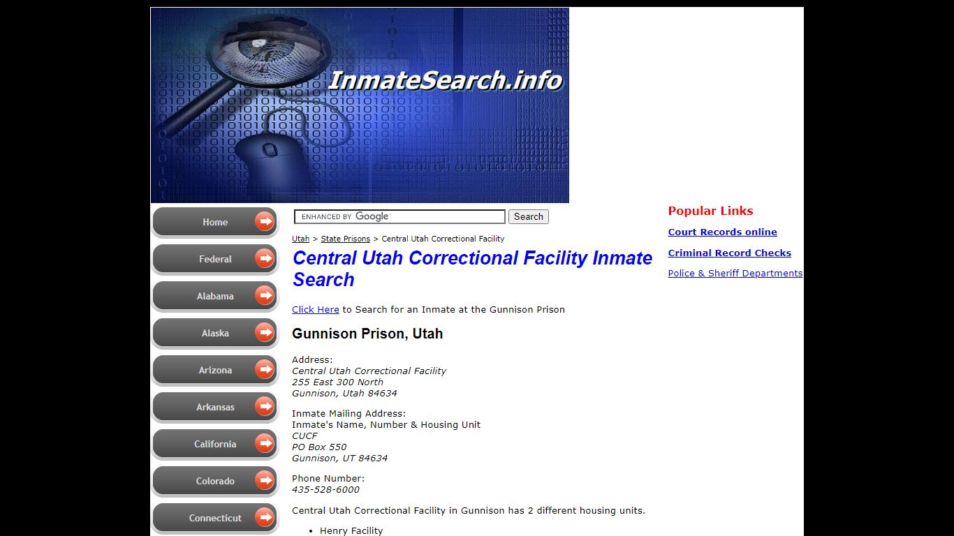 Central Utah Correctional Facility Inmate ... - Inmate Search